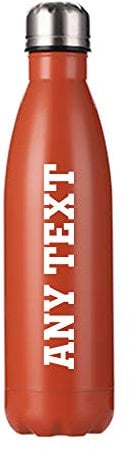 Personalised with Your Own Text/Message/Any Name 500 ML-17 OZ Double Walled Insulated Stainless Steel Bottle Leak Proof Keeps Hot and Cold Drinks for Outdoor Sports. (Orange)