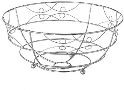 LOLAhome Frutero geométrico Plateado de Metal, Gran Capacidad, Moderno, Cesta de Frutas (33 diametro x 15 cm, Plateado)