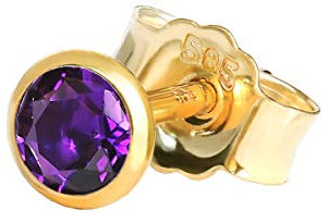NKlaus Einzel Ohrstecker echt Amethyst Gelbgold 585 14 Karat Gold 3,5mm kleine Ohrring 7934
