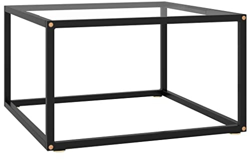 vidaXL Table à Thé Noire avec Verre Trempé Table Basse Table d'Appoint Table de Canapé Meuble de Salon Salle de Séjour Maison Intérieur 60x60x35 cm