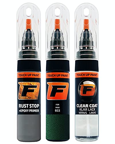 FIRANTO Lackstift Autolack Reparaturset für Mini B22 British Racing Green Ii - 3-in-1 Autolack Kratzer Reparaturstift 15ml Grundierung, Klarlack
