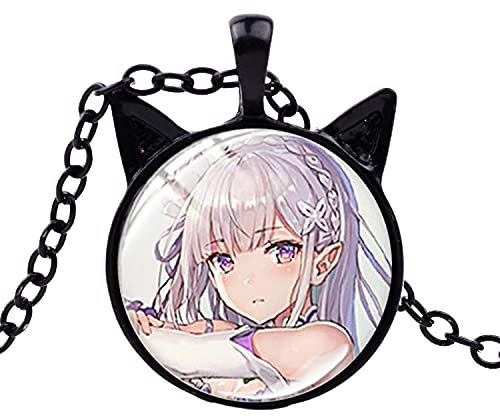RE:Life in a Different World from Zero Emilia Halskette Kawaii Rem Ram Glaskuppel Katzenohren Anhänger Kinder Lange Halskette