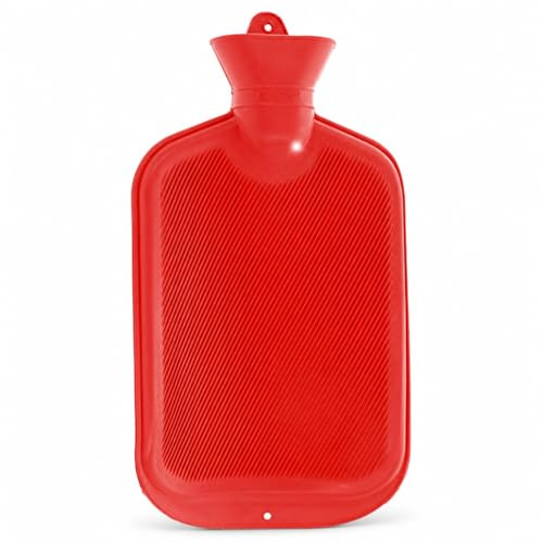 Wärmflasche mit Lamellen ohne Bezug, Bettflasche 2 Liter, Rot | Wärmekissen, robust und langlebig, schmaler Flaschenhals, geruchsneutraler Naturgummi, recyclingfähig