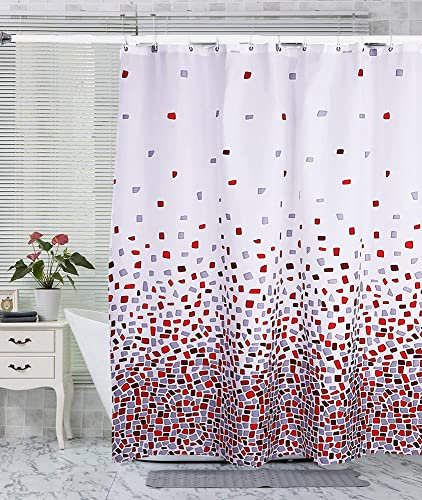 VIROSA Tenda da doccia a mosaico rosso anti muffa, resistente alla muffa, dimensioni 180 x 180 cm, tessuto idrorepellente 100% poliestere (rosso mosaico)