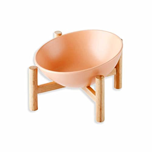 Monkimau Hundenapf Katzennapf aus Keramik mit Bambusständer erhöht Futternapf Fressnapf (600ml, Pink)