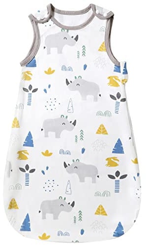 Mosebears Baby Schlafsack Sommer, Cute Animal Cartoon waschbare Decke 0,5 tog für Mädchen und Jungen, tragbare Decke ohne Ärmel Schlafsac (Nashorn, XL (18-24 Monate))