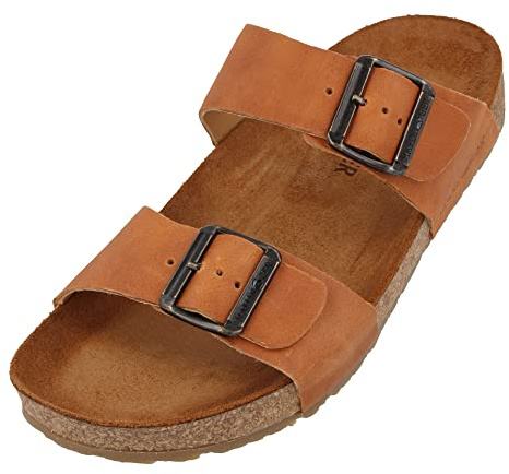 HAFLINGER Bio Andrea Leder Pantolette Sandale Braun (Country Karamell 1653), Gr 44
