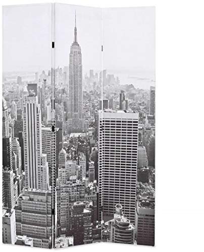 Gecheer klappbar 3-teilige Raumteiler Trennwände Sichtschutz 120 x 170 cm,Wohnwände Möbelzubehör Paravent Mit tollem Foto-Print von New York auf beiden Seiten,New York bei Tag Schwarz-Weiß