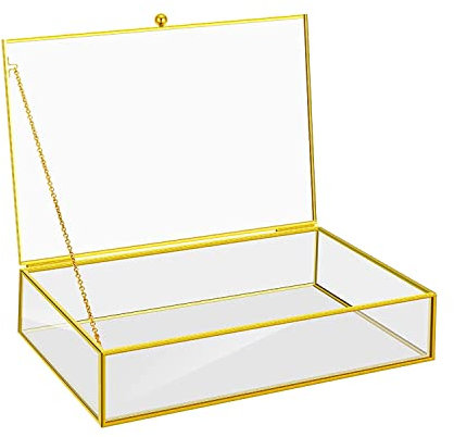 DRERIO Joyero de Cristal Caja - Decorativa Grande de Joyería Transparente de Exhibición del Almacenaje Rectangular para Anillo pendiente baratijs(15x10x5cm)