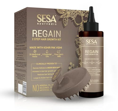 SESA Ayurvedic Rephase 2 Step Hair Oil Growth Kit With 26 Herbs And 6 Essential Oils Promotes Hair Growth Reduces Hair Fall With Massager Natural Hair Oil For Women And Men, 100 Ml or 3.38 oz