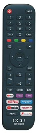DCU TECNOLOGIC | TV-Fernbedienung, Fernbedienung für HISENSE LCD/LED-Fernseher, Enthält Tasten für Netflix, Prime Video, Farbe Schwarz