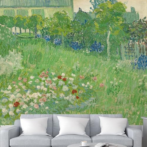 Wandteppich für Schlafzimmer, Van Gogh, Wandbehang, Blumen-Wandteppich, Ästhetik, floraler Wandteppich, große Kunst, Raumdekoration, Wandteppich, Wandbehang, grüne Poster, Hintergrund für Wohnheim,