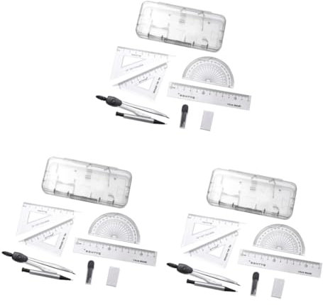NUOBESTY 3-Teiliges Set Zeichenkompass Zeichenset Zurück Zum Zubehör Konstruktionsset Kompass Für Kreise Zeichnen Von Dreiecken Winkelmesser Lineal Zeichenwerkzeug Radiergummi-Set