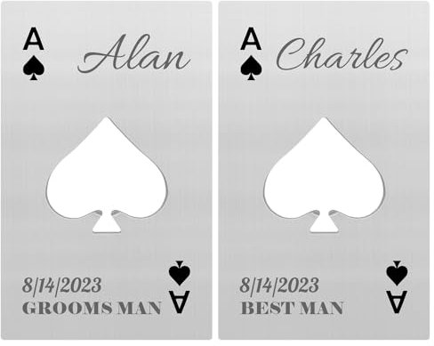 2PCS Personalised Bottle Openers Credit Card Size, Groomsmen Best Man Gifts for Wedding Bachelor Party, Stainless Steel Beer Bottle Opener, Spade A Silver
