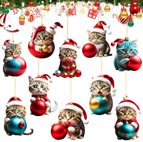 Weihnachtsbaum Katzen Anhänger Niedlicher Acryl Katze Anhänger Weihnachts Deko Süße Christbaumschmuck Weihnachtsschmuck Geschenk Lustiger Weihnachten Katzen Ornament (10 Stück)