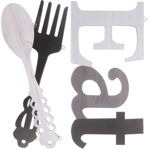 AOKWAWALIY 1 set di decorazioni da cucina, posate da appendere, in stile rustico, decorazione da parete, per ristorante, decorazione da parete, in legno