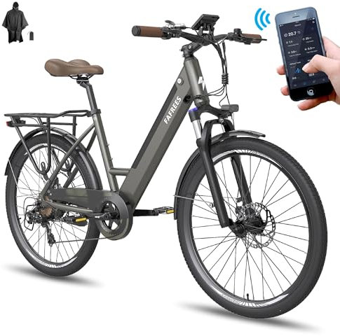 Fafrees E Bike, 26 Zoll Elektrofahrrad für Herren/Damen Bis 25 km/h mit 36V 14.5AH Abnehmbarem Akku 250W Motor, Citybike Mountainbike mit Shimano 7S Gängen App Steuerung, F26 Pro (Grau)