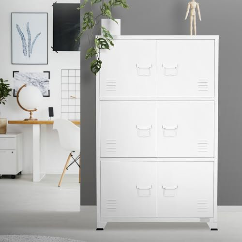 ML-Design Archivador de Oficina 75x40x120,5 cm Acero Blanco Armario Independiente con 4 Patas Mesita Auxiliar Metálica con 6 Puertas y 3 Compartimentos Mueble para Almacenamiento Archivo de Documentos