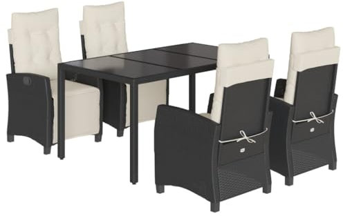 vidaXL 5-TLG. Garten-Essgruppe mit Kissen Schwarz Poly Rattan