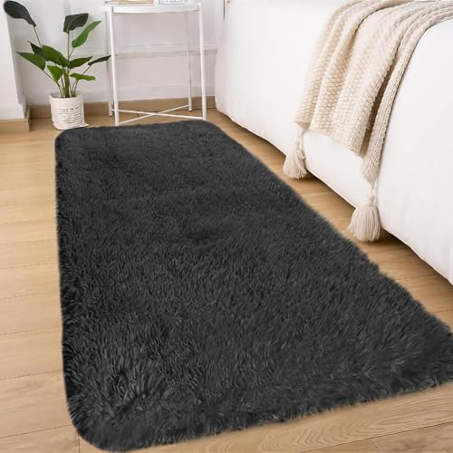 Sour Lemon Wohnzimmerteppiche, 80 x 300 cm, Grauer Läufer, Teppich für Schlafzimmer, waschbar, rutschfest, Flauschiger Teppich, zottelige, weiche Teppiche, Matte für Kinder, Flur, Wohnzimmer