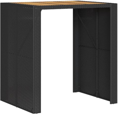 vidaXL Garten-Bartisch mit Holzplatte Schwarz 105x80x110 cm Polyrattan