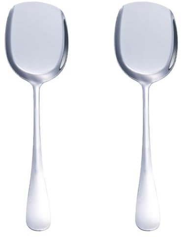 2 cucharas grandes de acero inoxidable para servir buffet, cucharas de servir de acero inoxidable, cucharas de servir plateadas con mango largo para cocina, restaurante, banquete (pala cuadrada)