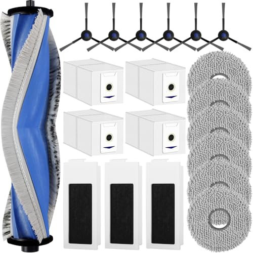 LADYSONS Zubehörset für ECOVACS DEEBOT T30 PRO Omni / T30 Omni / T30 Max Saugroboter, 1 Gummi-Hauptbürste 4 Staubbeutel 6 Wischtücher 3 Filter 6 Seitenbürsten, Ersatzteile Saugroboter Zubehör