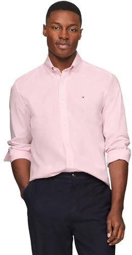 TOMMY HILFIGER Chemise boutonnée décontractée à manches longues pour homme - Coupe droite - Collection 2024, Popeline Rose Simple, Taille XL