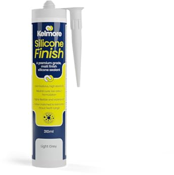 Kelmore Coloured Silicone Finish Sealant, Mould Resistant, Waterproof, Matt Finish, Neutral Cure, 310ml (Light Grey)