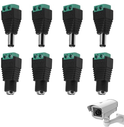 Set de 4 Pares de Conector 12V DC 2.1 mm x 5.5 mm Macho y Hembra, Compatible con Sistemas de 12V para CCTV, DVR, Tiras de Luz LED - Conectores de Alimentación Duraderos y Fáciles de Usar