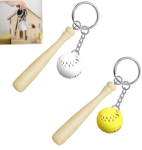 LiJuanWang Mini-Schlüsselanhänger aus Baseball,2 Stück Mini Baseball Schlüsselanhänger Baseballschläger Sport Schlüsselanhänger,Geschenk für alle Baseball Sportler,Fans