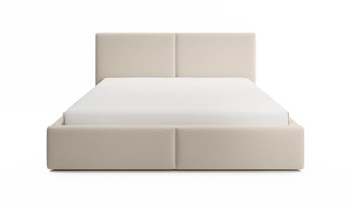 FEDVE Bett 160x200 Beige - Toreira Slim - Polsterbett 160x200 mit Bettkasten - Doppelbett 160x200 mit Bettkasten - Bett mit Stauraum - Schlafzimmer Bett mit Bettkasten 160x200