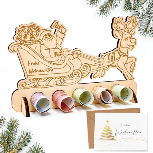 Geldgeschenk Weihnachten Holz - Lustige Weihnachtsgeschenke - originelle Geldgeschenke Verpackung Weihnachten Schlitten mit Weihnachtskarten - Weihnachtengeschenke für Frauen Männer Freunde Familie