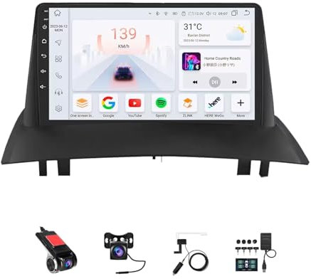 Android 14 Radio de Coche 9 Pulgadas Doble DIN para Renault Megane 2 2002-2009 con Carplay Cámara Trasera Micrófo GPS Navigation Bluetooth Controles del Volante(F1 (2+32G))