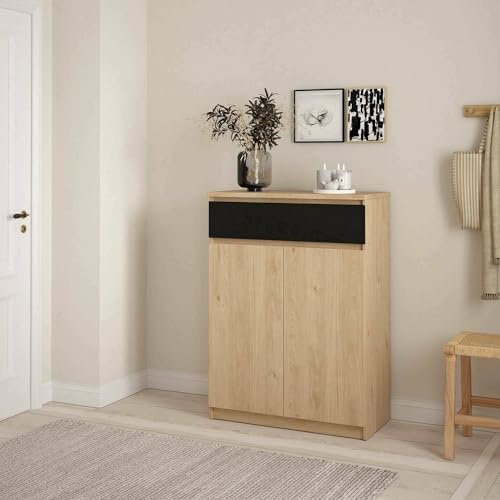 Dmora - Schuhschrank Noelle, Schuhregal, Mehrzweck-Eingangsgarderobe, Möbel für Schuhe, 80x40 h111 cm, Eiche und Schwarz