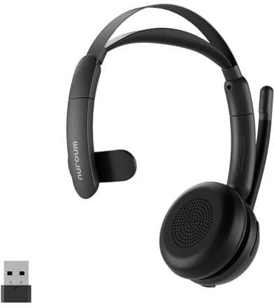 Nuroum HP31SU(2nd Gen) Bluetooth Wireless Headset with Microphone, ENC Noise Cancelling Mic for Calls, Mute Button, V5.3 Multi-Point Bluetoowh/USB/Dongle for Call Center/Work from Home/Office