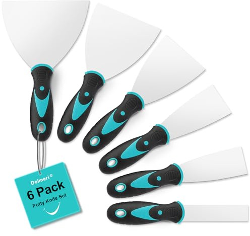 Doimeri 6 Pack Putty Knife, 1” 1.5” 2” 3” 4” 5” Spackle Knives, Premium Stainless Steel Paint Scraper, Perfect Tools for Repairing Drywall, Removing Wallpaper, Applying Mud Plaster