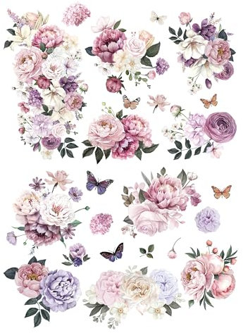 Joeyan Rub On Sticker Blumen Großformat Möbelaufkleber (2 Stück 42 * 30cm) Transferfolie Möbel Easy Rub On Folie zum Basteln und Dekorieren für DIY Glas Holz Keramik Metall Leinwand Porzellan Papier