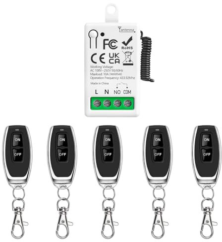 Tedeligo 433 Mhz AC 220V 230V 1Canale Interruttore Di Controllo Remoto Wireless Modulo Ricevitore Rele RF Con 5 Trasmettitori, Controller Passivo Con Contatto Pulito, Per Sistema Porte Da Garage