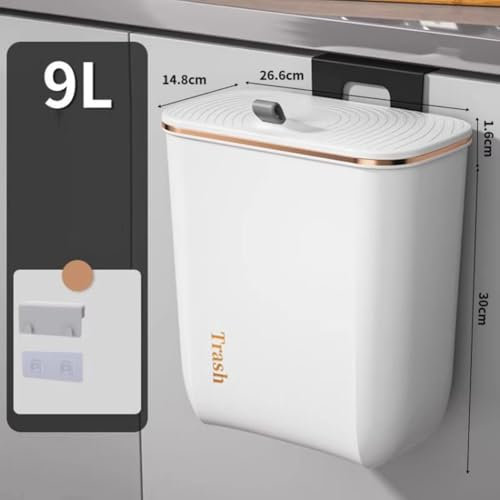Smart Design Poubelle murale de 9 l avec couvercle Solution de rangement pour les petits espaces dans les maisons ou les bureaux (blanc)