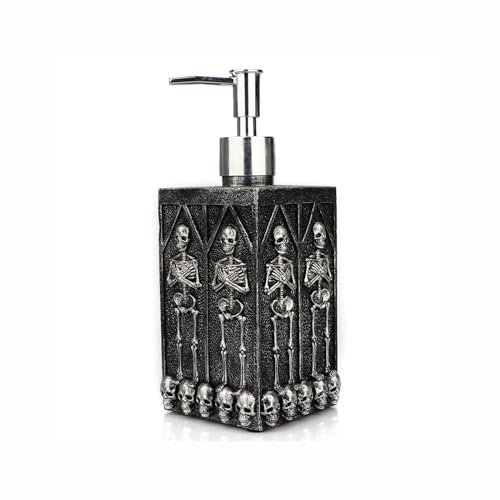 JJJing5 Nachfüllbarer Seifenspender Halloween Quadratischer Totenkopf Handseifenspender - Schwarz Nachfüllbarer Flüssigseifenspender Harz Shampoo Flaschen für Badezimmer Körperwaschspender