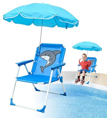 Silla de Playa para Niños con Sombrilla, Petite Carapace Chaise de Camping Pliante con Parasol, Silla de Playa Portátil Ligera para Parque, Mochilero, Viaje, Picnic, Patio, Imprescindibles para Verano