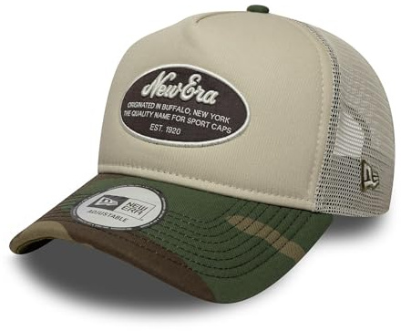 NEW ERA - Cap - Adjustable A-Frame Trucker Cap - Distressed Patch - Olive/White