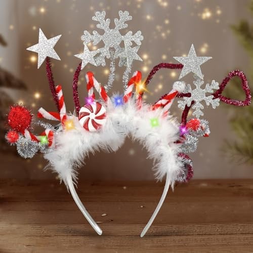 Giugio LED Leuchten Haarreifen,Weihnachtsbaum Stirnband, Weihnachtsstirnband Leuchtend,Leuchtender Weihnachts-Kopfschmuck, Weihnachts Haarschmuck für Kinder Erwachsene, Weihnachtsfeiern Accessoires