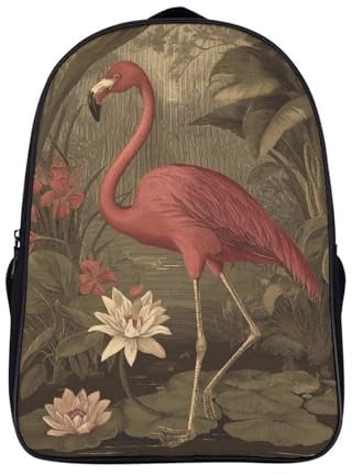 kaiyun Illustration végétale rétro Sacs À Dos Pour Étudiant,Mignonne Pink Flamant rose Water Lily Décontracté Pour Garçons Filles Cartable Scolaire 16 inch