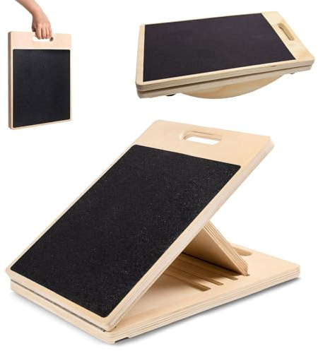 Schrägbrett und Slant Board Holz, Balance Board, Wadendehner für Physiotherapie, Verstellbares‌ Mobility Board Wackelbrett Therapiekreisel und Gleichgewichtstrainer für Heimtraining & Sportübungen