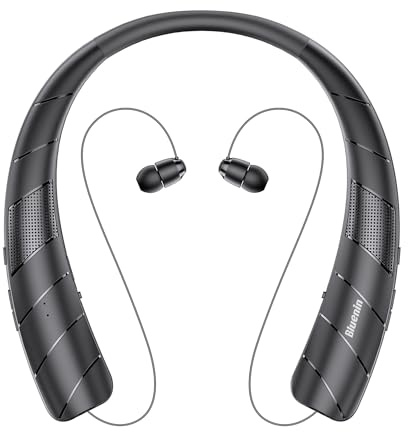 Neckband Bluetooth Headphones Speaker 2 in 1，Wireless Wearable Speaker with Retractable Earbuds, 15Hrs Playtime, Portable Speaker and Headset w/Bulit in Mic for Home, Office and Outdoors (Black)