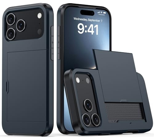 Wousunly Compatible avec Coque iPhone 17 Pro Max avec Porte-Cartes Portefeuille, Étui de Protection pour iPhone 17 Pro Max Coulissant Cache Silicone Case Antichoc Housse (Bleu Marine)