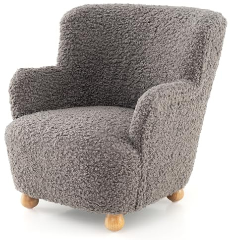 COSTWAY Kids Sofa, Sherpa Upholstered Toddler Armchair with Solid Rubber Wood Legs, Single Sofa Children Reading Chair for Bedroom, Play Room, Nursery, Child Room (Grey)