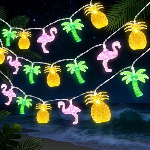 Auzlya Lichterkette Hawaii,3M 20 LED Hawaiian Tropische Lichterkette | Hawaii Sommer Lichterketten mit Ananas Flamingo Palmen Muster,Hawaiian Lichterketten,für Sommerpartys,Strand Deko